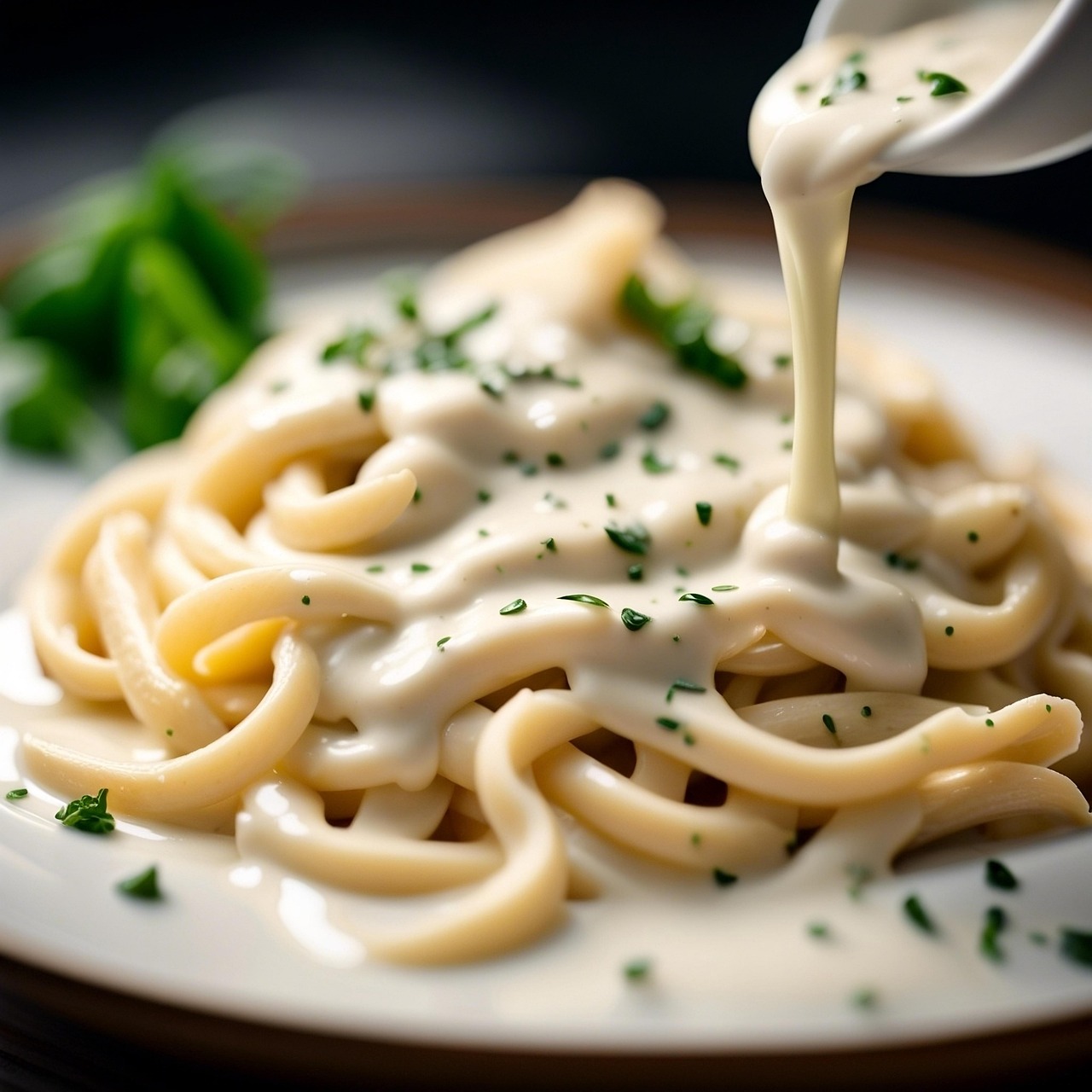 Spaghetti con crema di parmigiano, piatto delizioso e super cremoso, servito in un elegante piatto bianco.